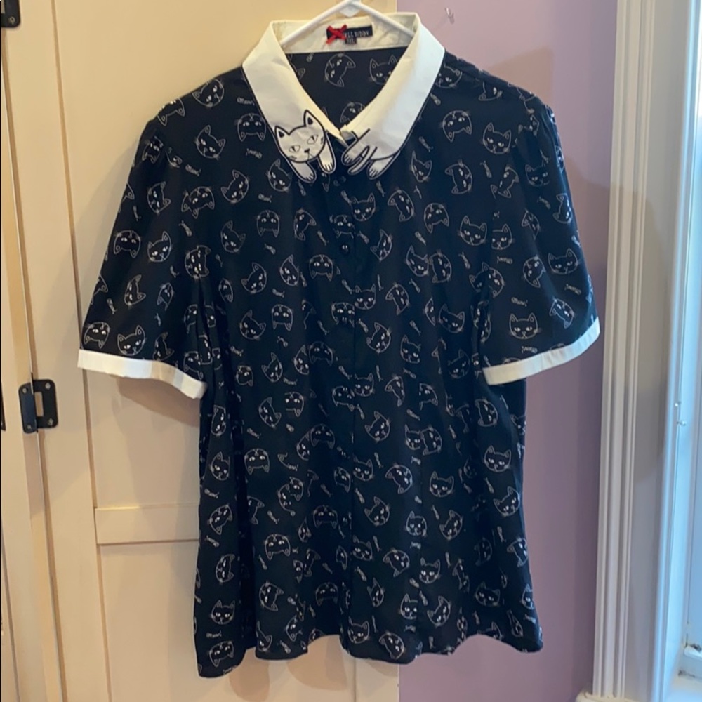 COPY - Button Down Cat Shirt- LIGHTLY USED